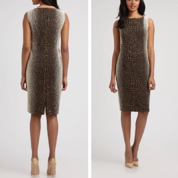 Lafayette 148 Faith Shift Dress Sleeveless Zip Closure Reptile Brown Size 8 - Picture 1 of 14
